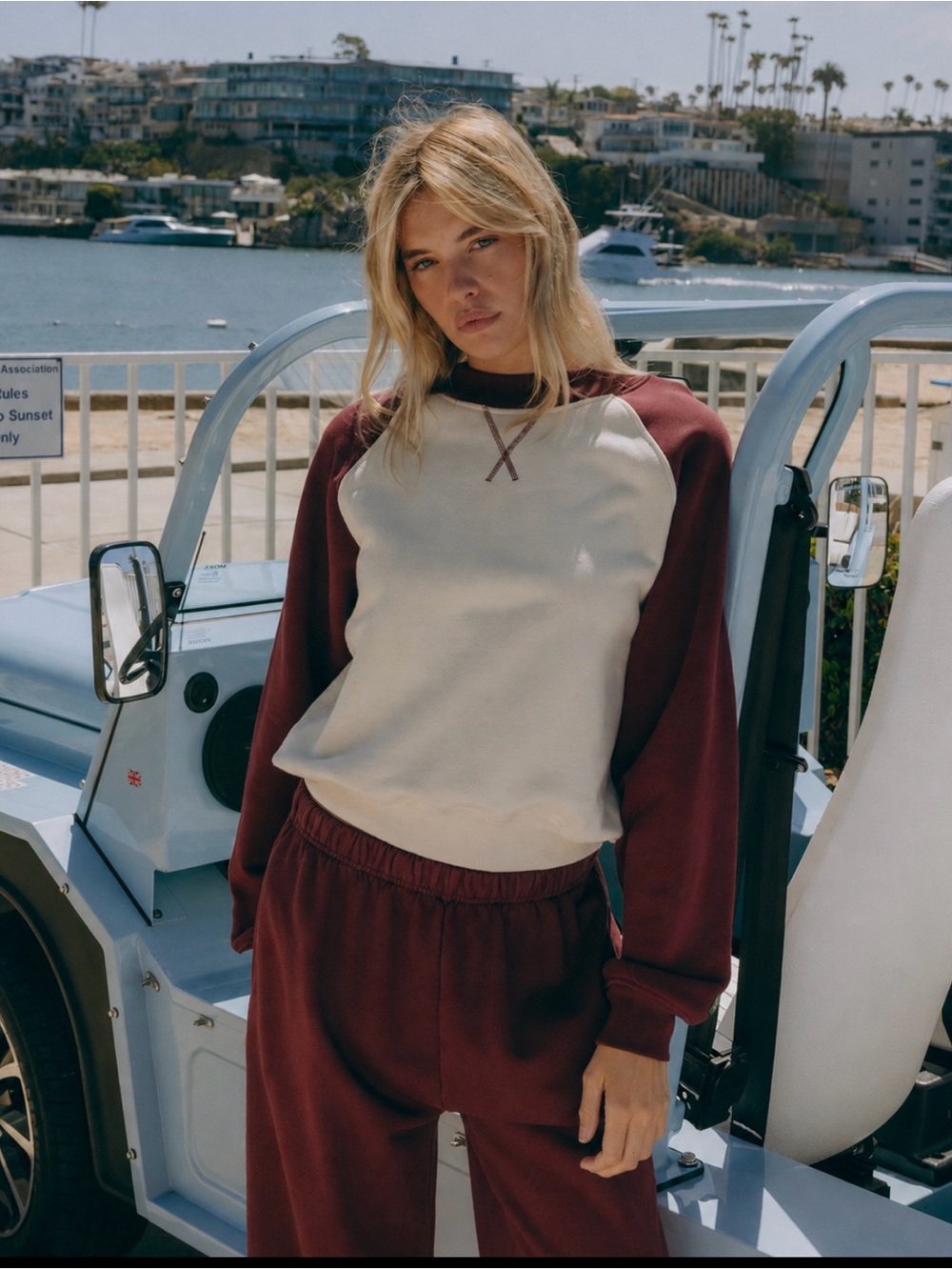 Daily Drills Cream and Burgundy Raglan Sweatshirt and shorts